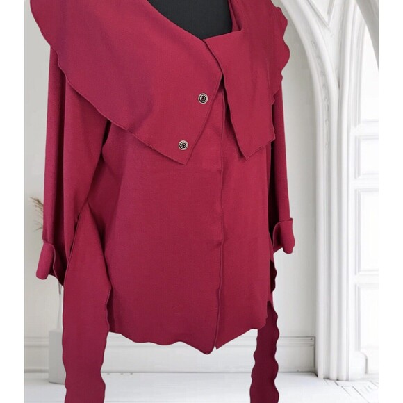 CHADWICKS COLLECTION Women’s Top Maroon Tie Belt Snap Front - Picture 5 of 9